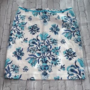 Talbots Woman Size 14W Floral Aqua Blue White Pencil Skirt NEW $119 Art to Wear